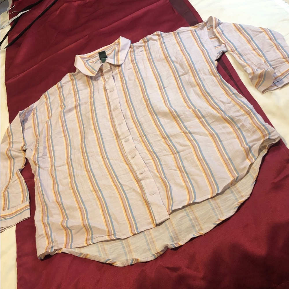 Wild Fable Striped Button-Up Top - Pink, Yellow, Blue